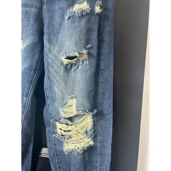 SANDRINE ROSE X FREE PEOPLE NY82 Wide Leg Distressed Blue Jeans NEW Size 25 - Picture 8 of 9